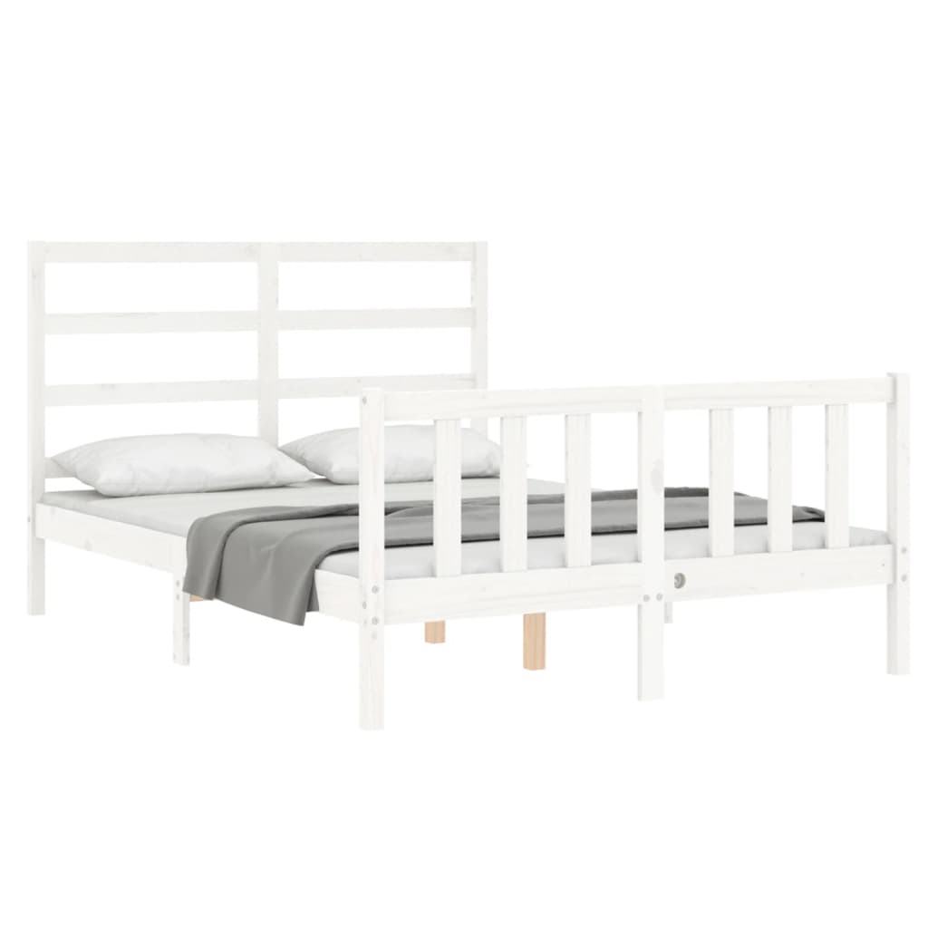 vidaXL Bedframe met hoofdbord massief hout wit afbeelding