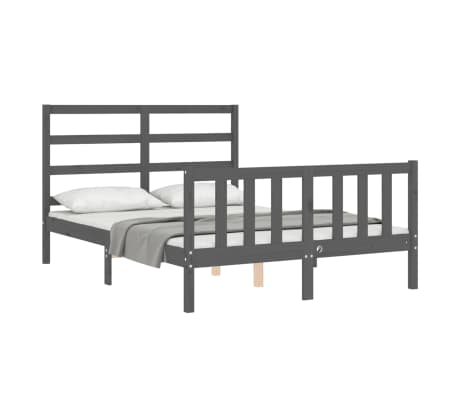 vidaXL Lovos rėmas su galvūgaliu, pilkas, mediena, mažas dvivietis