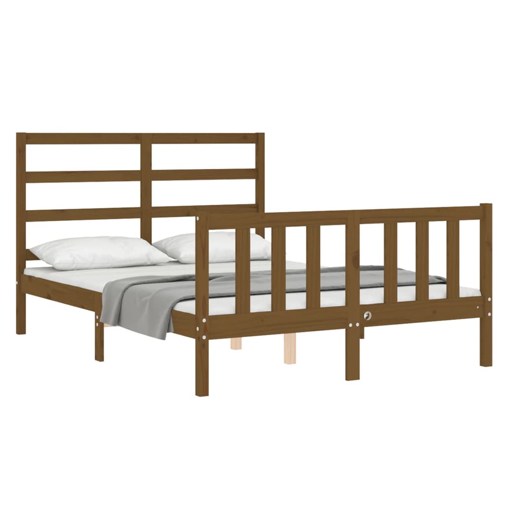 vidaXL Rám postele s čelom medovohnedý malé dvojlôžko masívne drevo