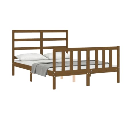 vidaXL Lovos rėmas su galvūgaliu, rudas, medienos masyvas, dvivietis