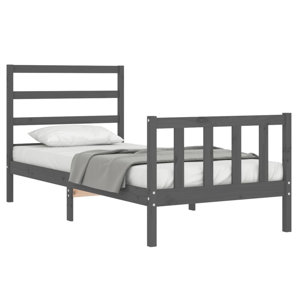 vidaXL Bed Frame with Headboard Grey 90x200 cm Solid Wood