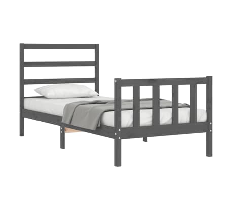 vidaXL Bedframe met hoofdbord massief hout grijs 90x200 cm