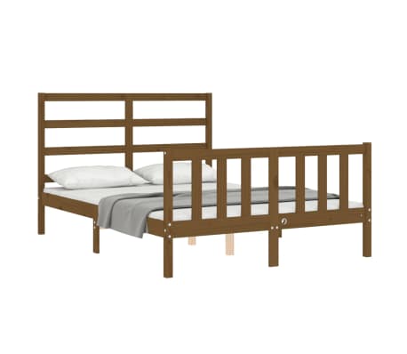 vidaXL Lovos rėmas su galvūgaliu, rudas, 140x200cm, medienos masyvas