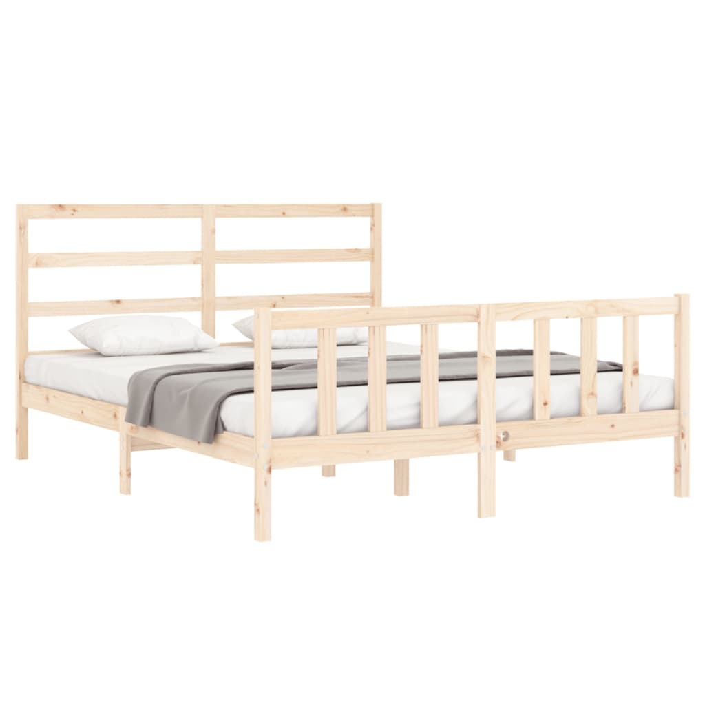 vidaXL Bed Frame with Headboard King Size Solid Wood