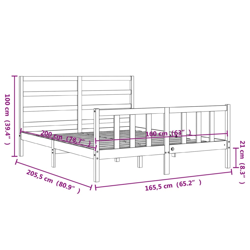 Posteljni okvir z vzglavjem 160x200 cm trden les