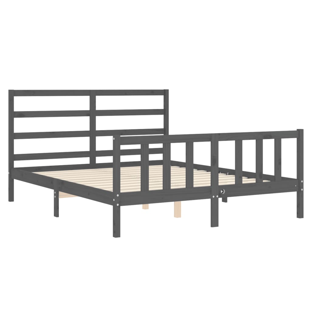 Cadru de pat cu tăblie, gri, 160x200 cm, lemn masiv