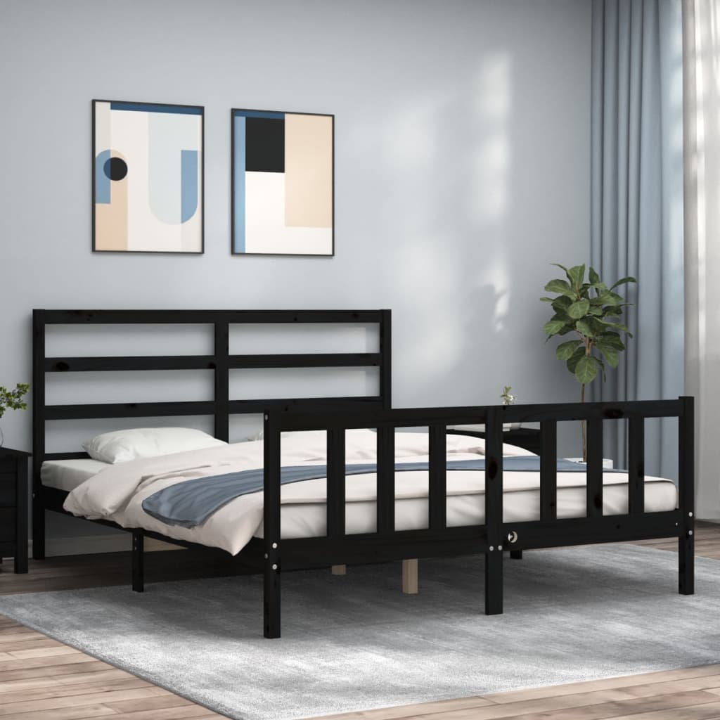 vidaXL Estrutura de cama com cabeceira 160x200 cm madeira maciça preto