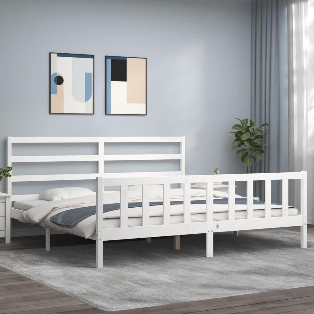 Rám postele s čelem bílý 180 x 200 cm masivní dřevo