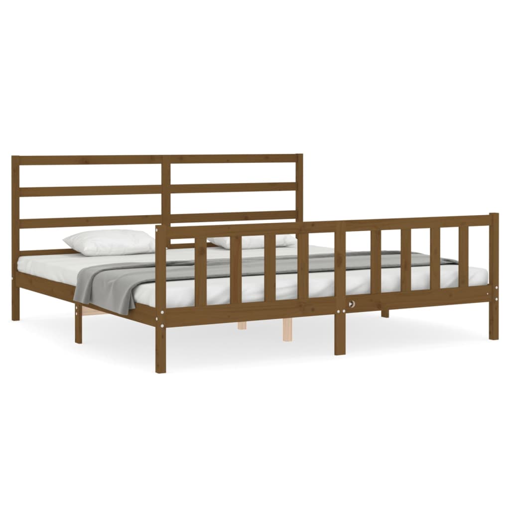 vidaXL Bedframe met hoofdbord massief hout honingbruin 180x200 cm