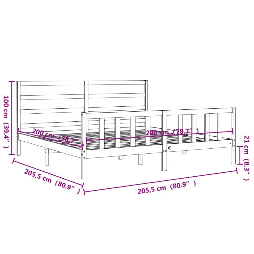 Rám postele s čelem 200 x 200 cm masivní dřevo