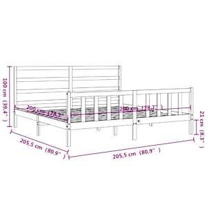 Rám postele s čelem šedý 200 x 200 cm masivní dřevo - obrázek 12