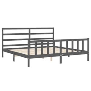 Rám postele s čelem šedý 200 x 200 cm masivní dřevo - obrázek 5