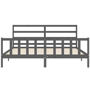 Rám postele s čelem šedý 200 x 200 cm masivní dřevo - obrázek 6