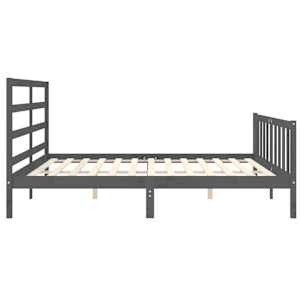 Rám postele s čelem šedý 200 x 200 cm masivní dřevo - obrázek 7