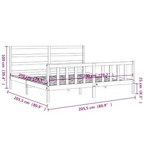 Rám postele s čelem černý 200 x 200 cm masivní dřevo - obrázek 12