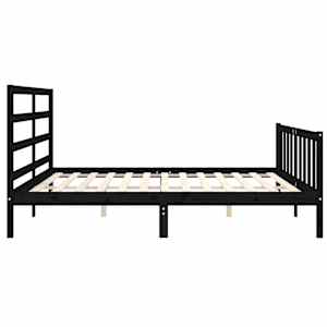 Rám postele s čelem černý 200 x 200 cm masivní dřevo - obrázek 7