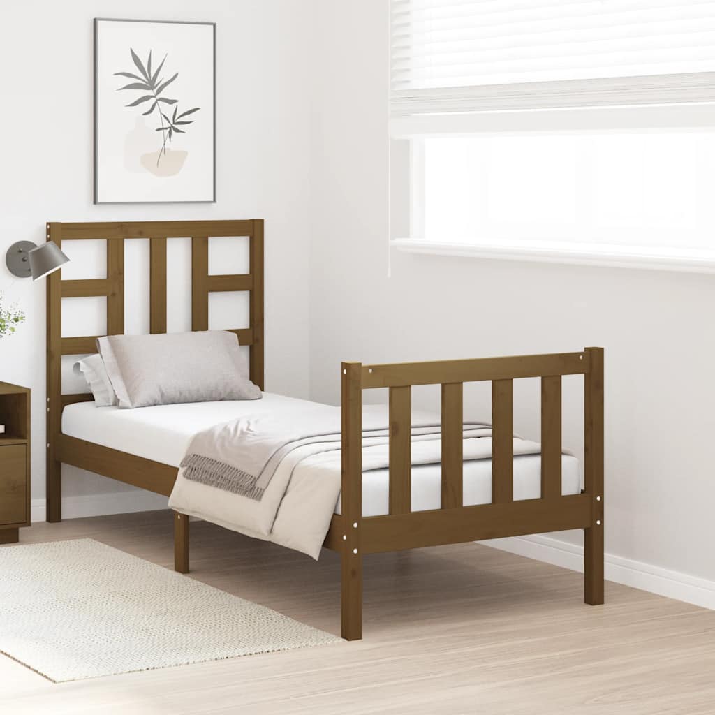 Posteljni okvir z vzglavjem medeno rjav 2FT6 trden les