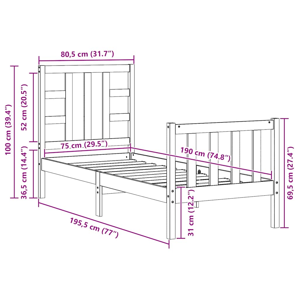 Posteljni okvir z vzglavjem medeno rjav 2FT6 trden les