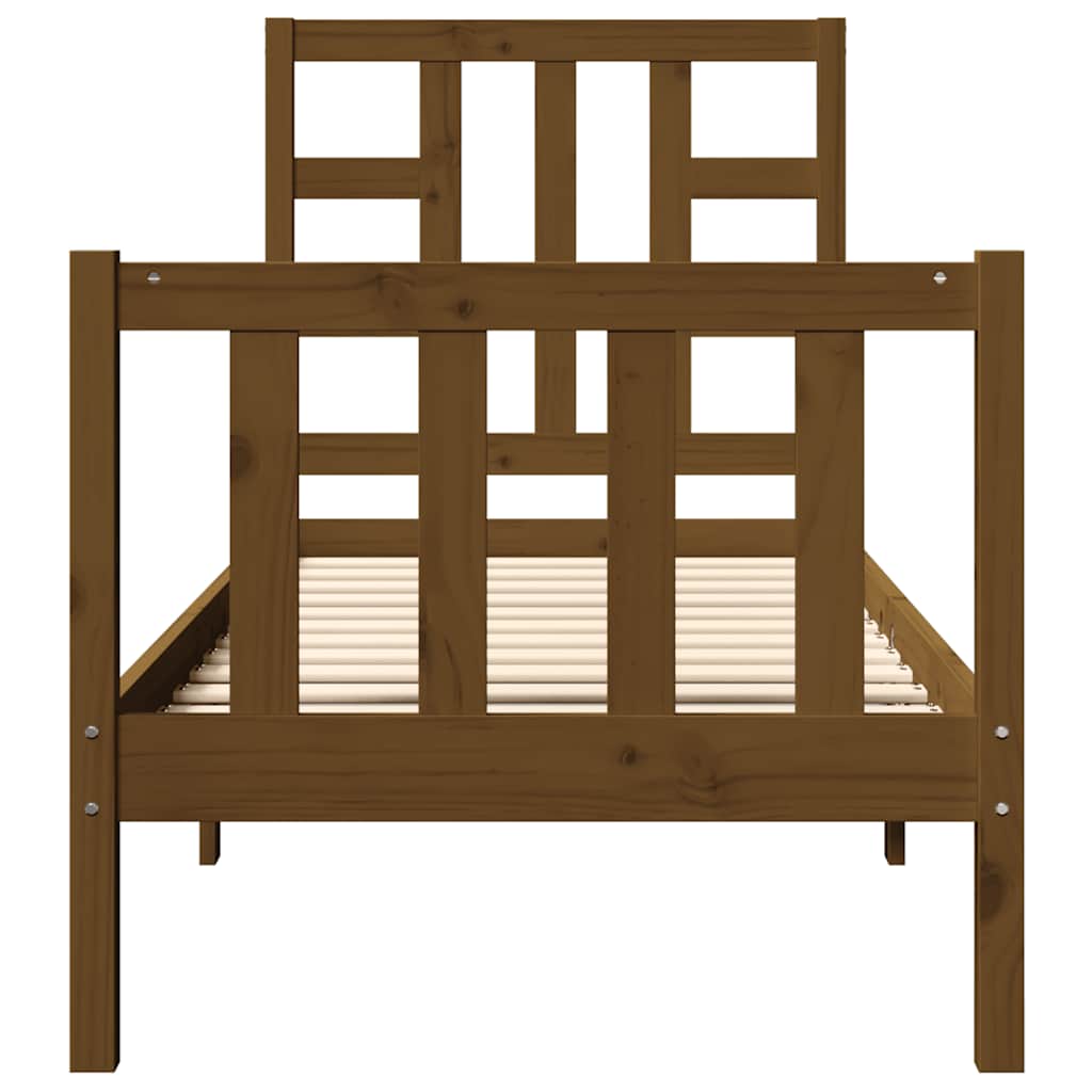 Posteljni okvir z vzglavjem medeno rjav 2FT6 trden les