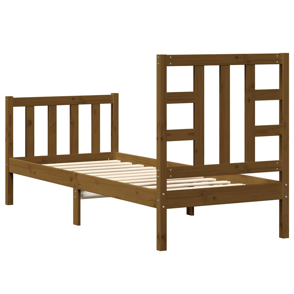 Posteljni okvir z vzglavjem medeno rjav 2FT6 trden les