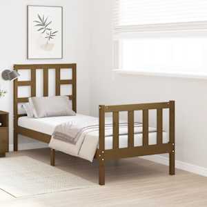 vidaXL Rama ł&oacute;żka z wezgłowiem, miodowy brąz, lite drewno