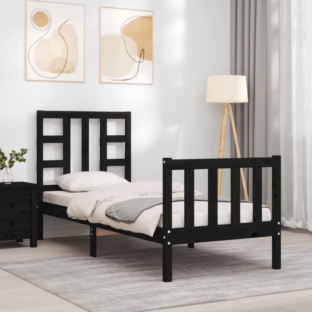 vidaXL Bedframe met hoofdbord massief hout zwart afbeelding