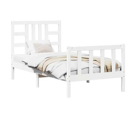 vidaXL Lovos rėmas be čiužinio, balta, 90x190cm, pu&scaron;ies masyvas