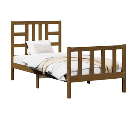 vidaXL Lovos rėmas su galvūgaliu, rudas, 90x190cm, medienos masyvas