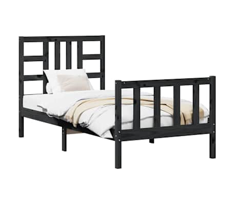 vidaXL Cadru de pat cu tăblie, negru, 90x190 cm, lemn masiv