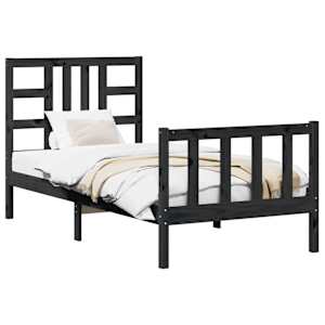 vidaXL Cadru de pat cu tăblie, negru, 90x190 cm, lemn masiv