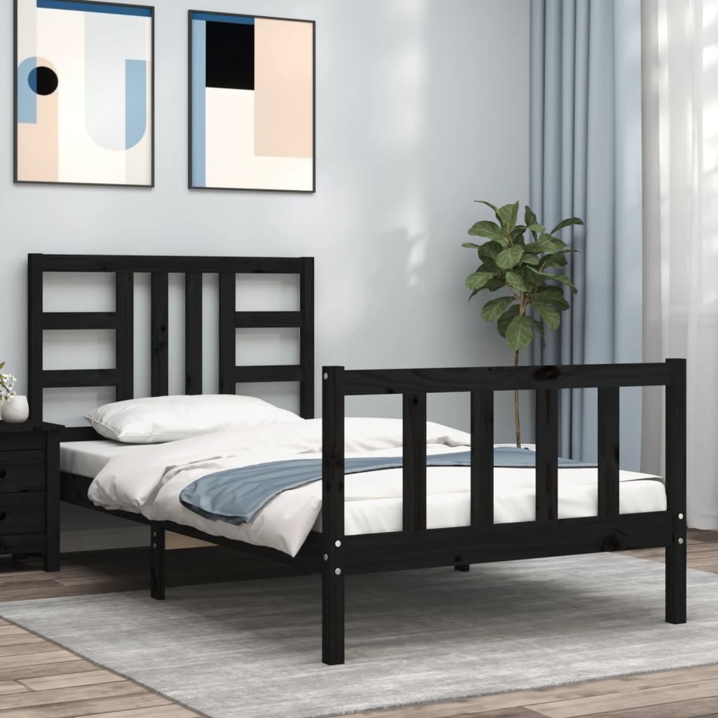 Rám postele s čelem černý 90 x 190 cm masivní dřevo
