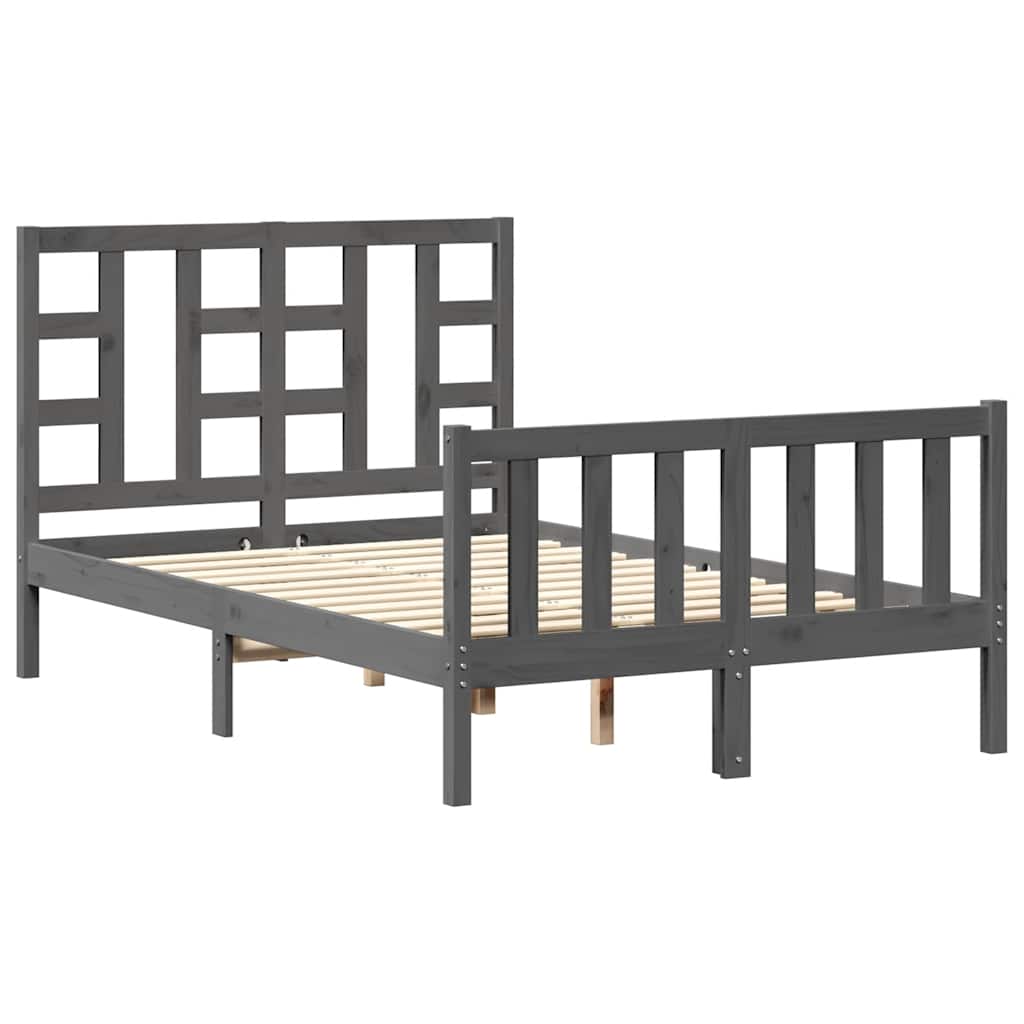 Posteljni okvir z vzglavjem siv 4FT trden les