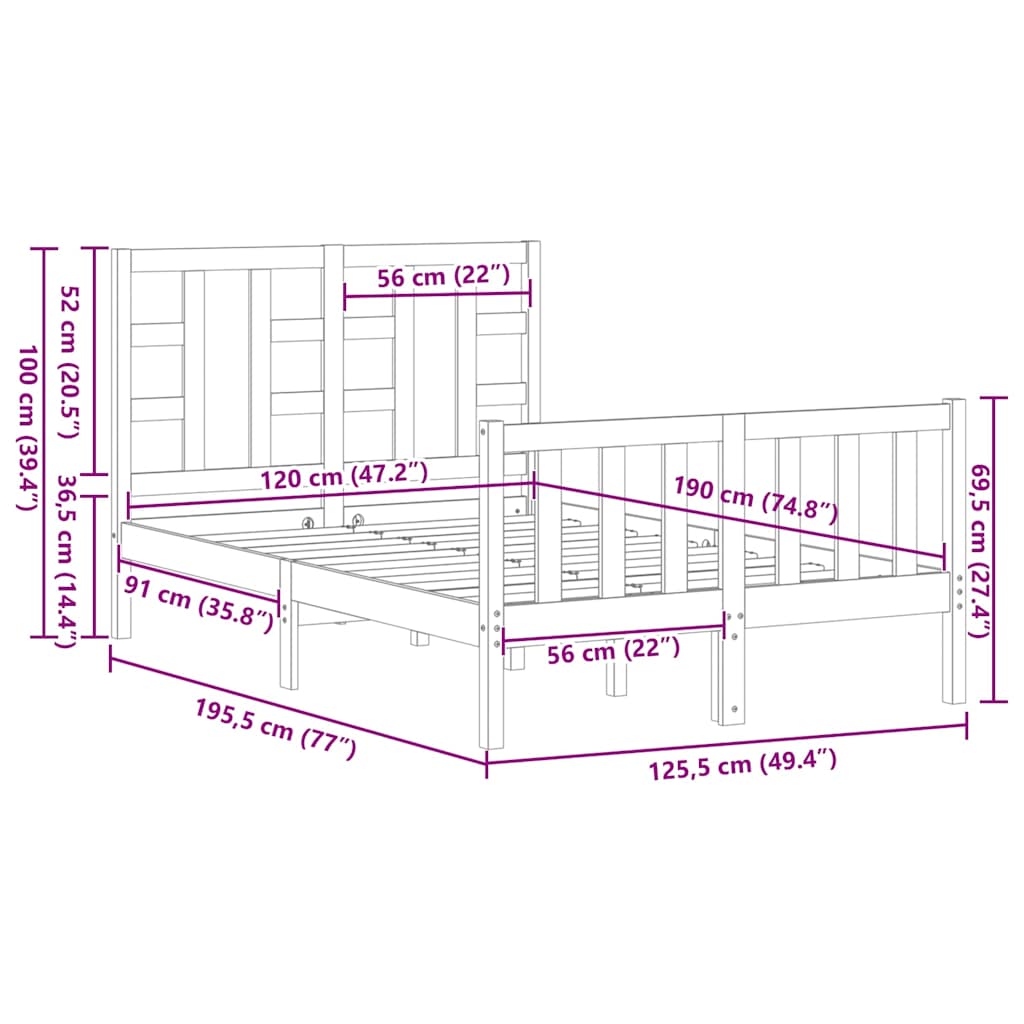 Posteljni okvir z vzglavjem siv 4FT trden les