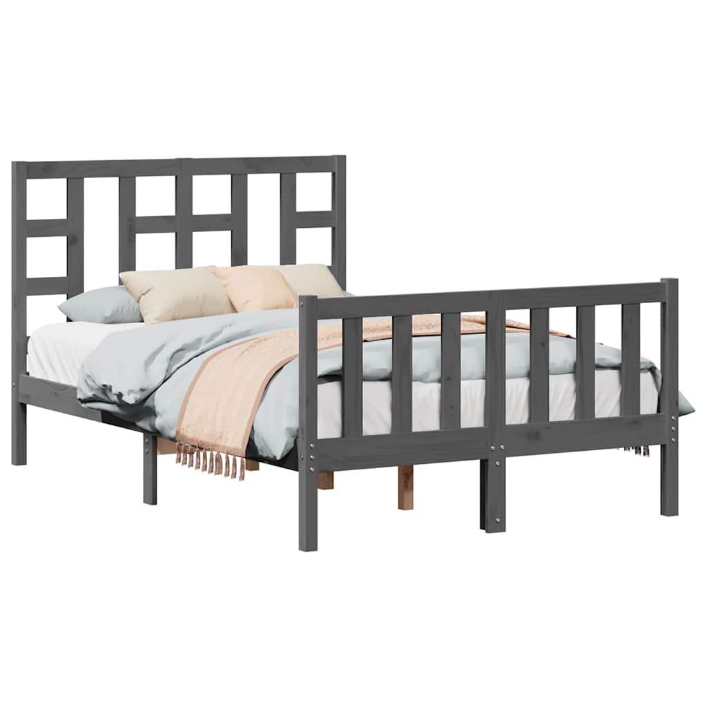 Posteljni okvir z vzglavjem siv 4FT trden les