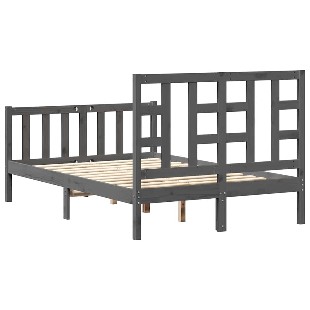Posteljni okvir z vzglavjem siv 4FT trden les