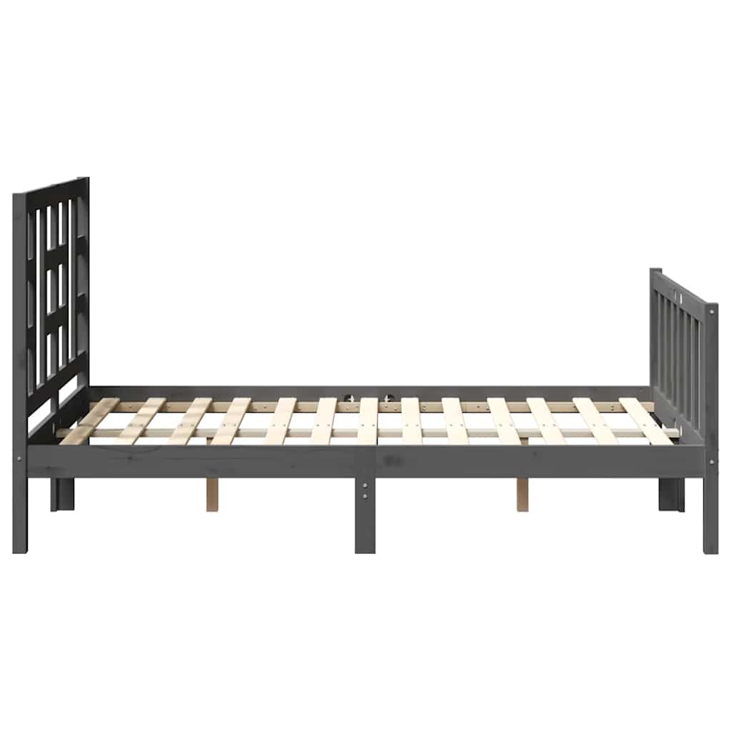 Posteljni okvir z vzglavjem siv 4FT trden les