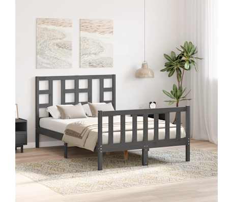 vidaXL Lovos rėmas su galvūgaliu, pilkas, mediena, mažas dvivietis