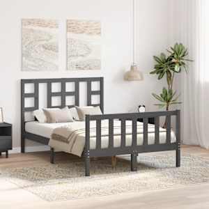 vidaXL Lovos rėmas su galvūgaliu, pilkas, mediena, mažas dvivietis