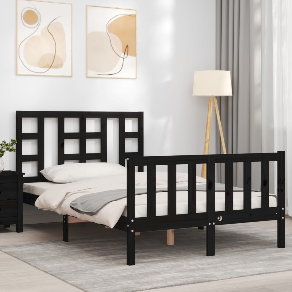 vidaXL Bed Frame with Headboard Black Small Double Solid Wood