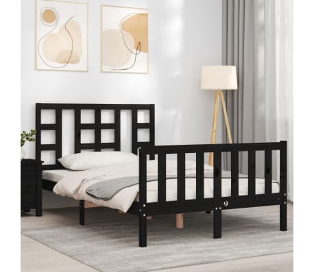 vidaXL Bed Frame with Headboard Black Small Double Solid Wood