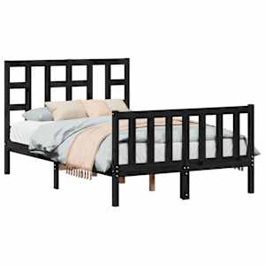 vidaXL Lovos rėmas su galvūgaliu, juodas, mediena, mažas dvivietis