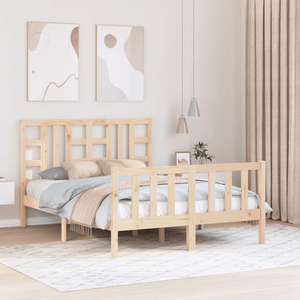 vidaXL Cadru de pat cu tăblie, dublu, lemn masiv