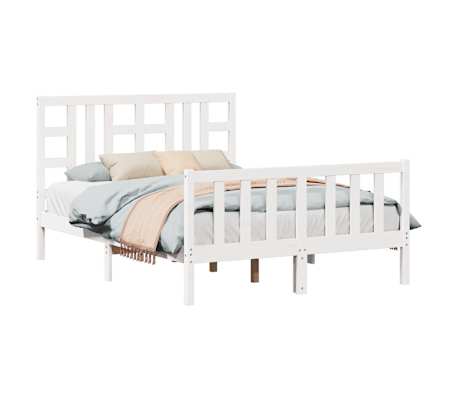 vidaXL Cadru de pat cu tăblie, dublu, alb, lemn masiv