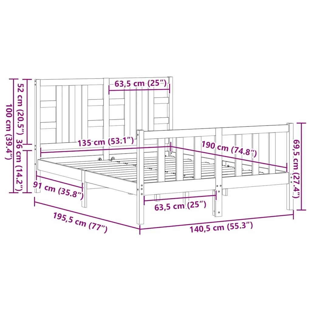 Posteljni okvir z vzglavjem siv trden les