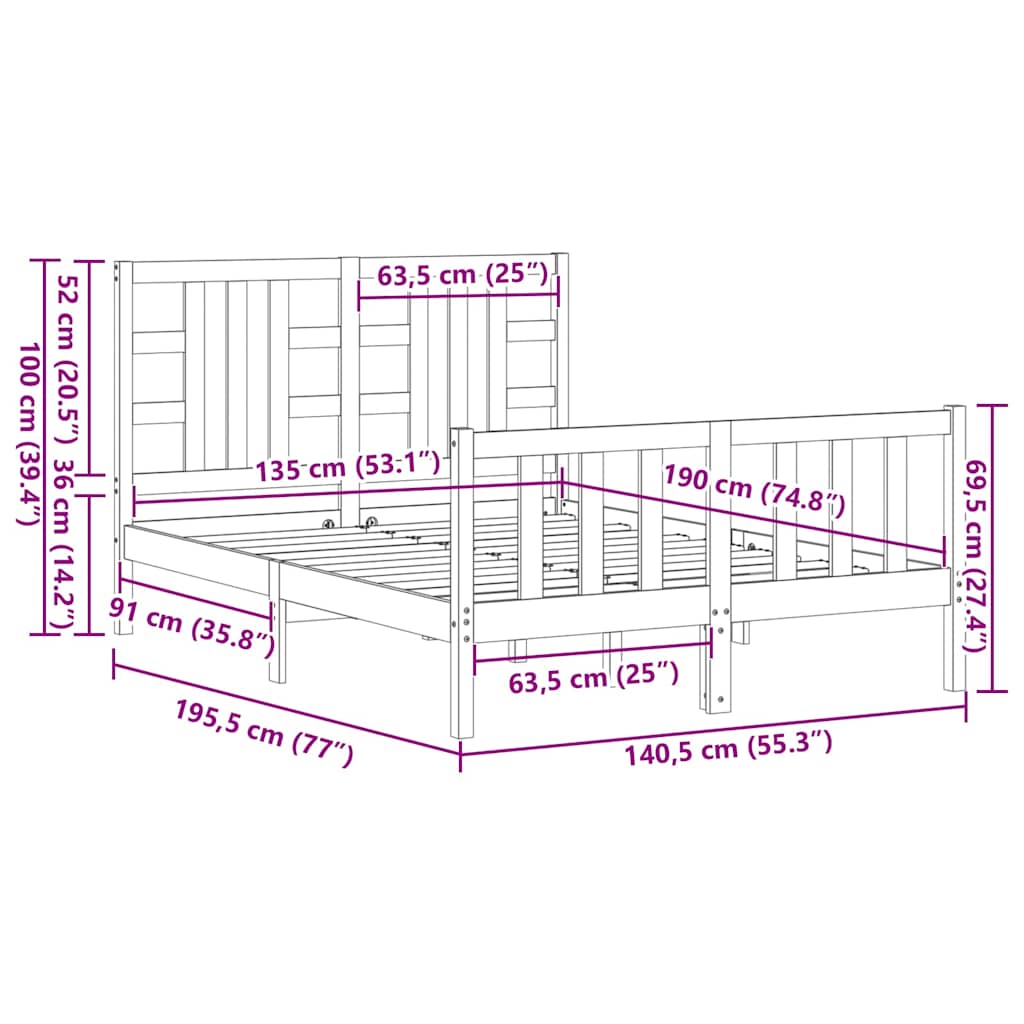 Posteljni okvir z vzglavjem medeno rjav trden les