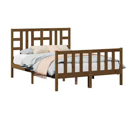 vidaXL Lovos rėmas su galvūgaliu, rudas, medienos masyvas, dvivietis