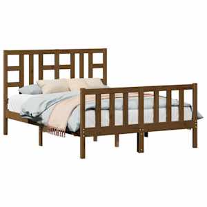 vidaXL Lovos rėmas su galvūgaliu, rudas, medienos masyvas, dvivietis