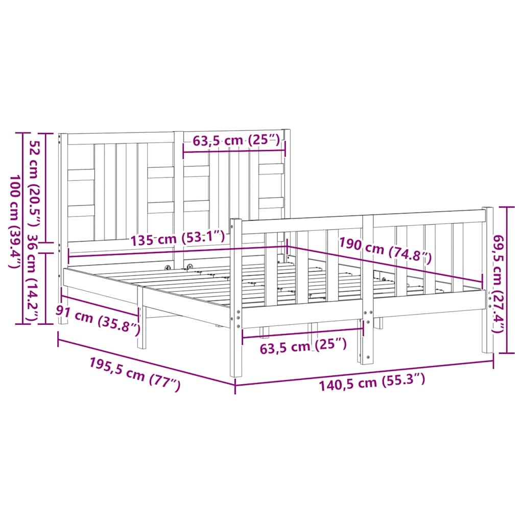 Posteljni okvir z vzglavjem črn trden les