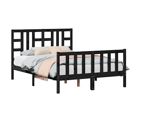 vidaXL Lovos rėmas su galvūgaliu, juodas, medienos masyvas, dvivietis