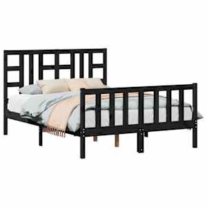 vidaXL Lovos rėmas su galvūgaliu, juodas, medienos masyvas, dvivietis
